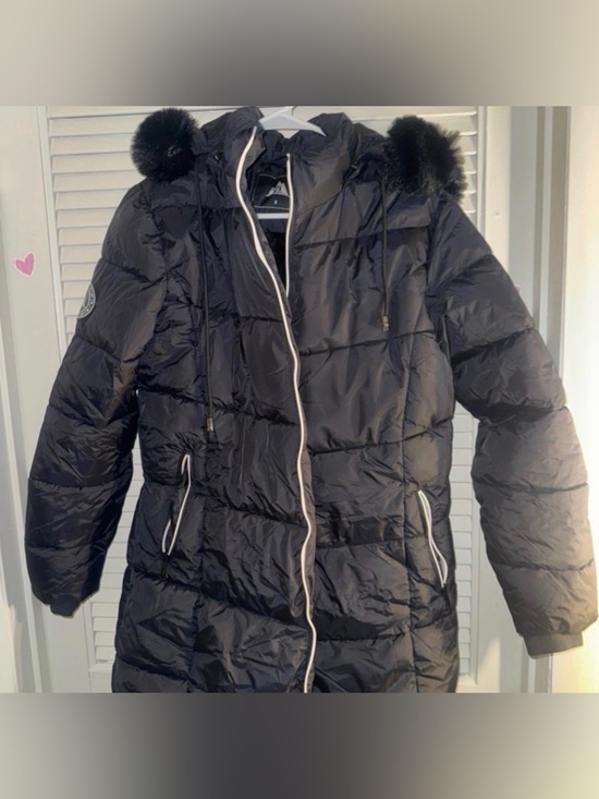 Other - Black Long Puffer Coat w/ Faux Fur Hood Plush Lined Size S